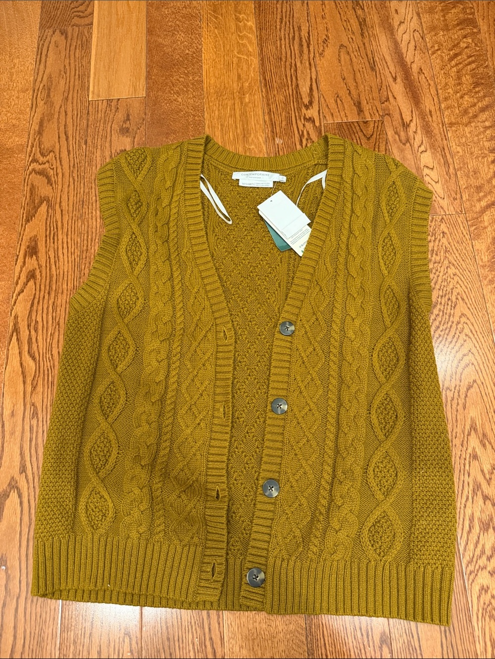 Simons Mustard Cable Knit Sleeveless Cardigan